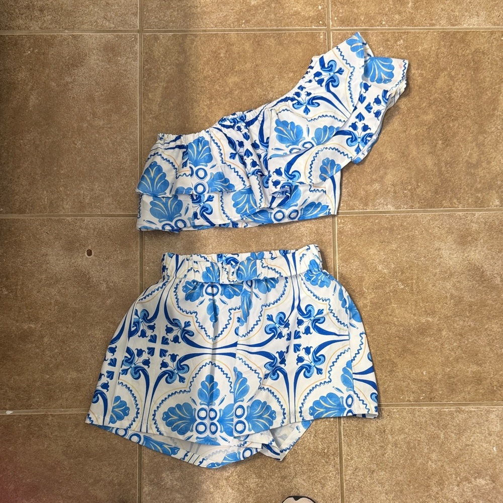 Blue and White Patterned Women's Shorts